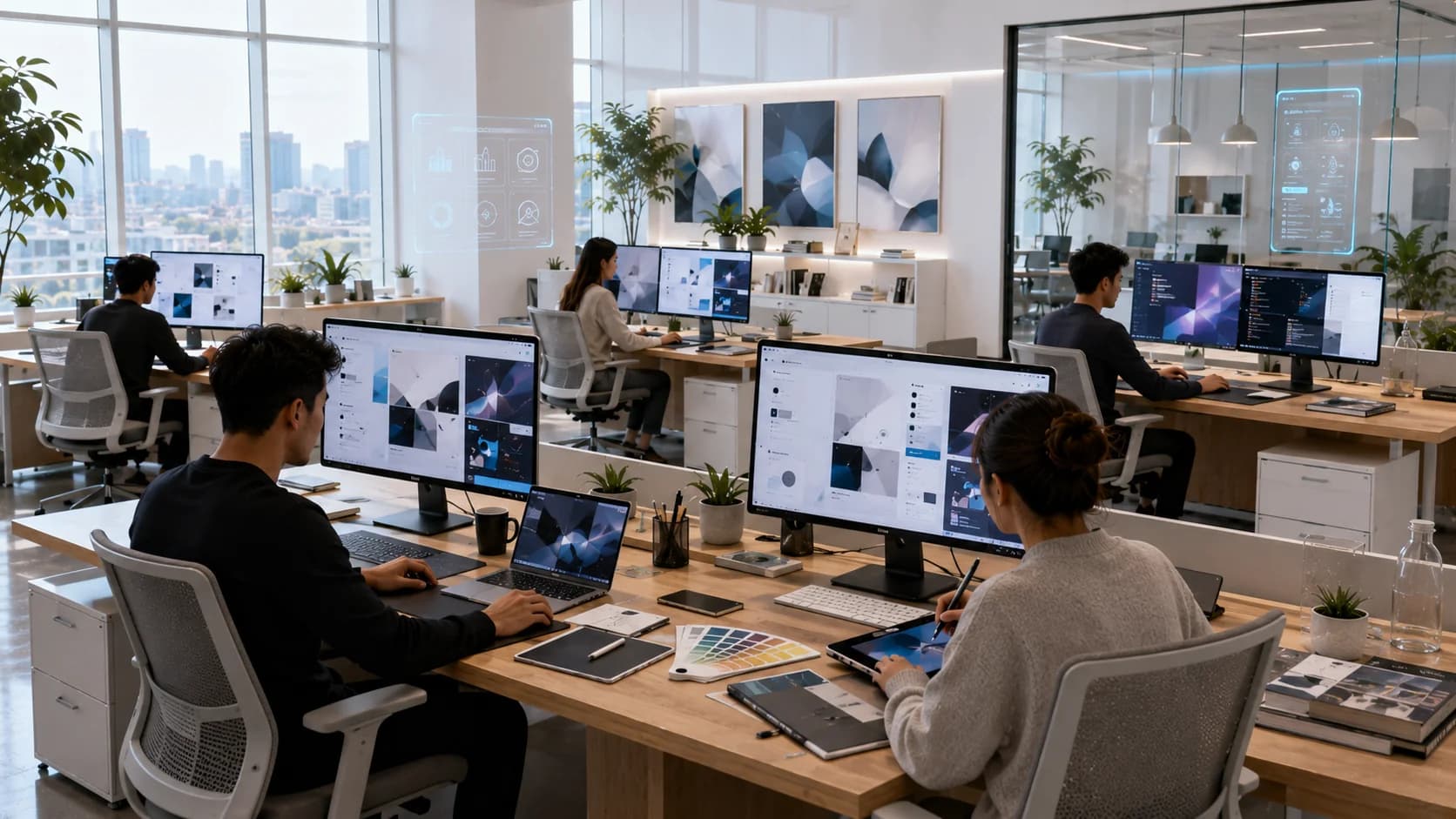 BrandHive designers working collaboratively on brand assets